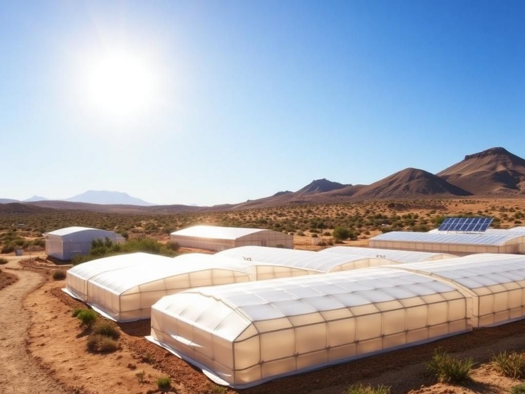 Solar-Powered Island Greenhouse — Solar-Powered Greenhouse in Cape Verde Solar photovoltaic array powering an island commercial greenhouse and seawater desalination unit in Cape Verde